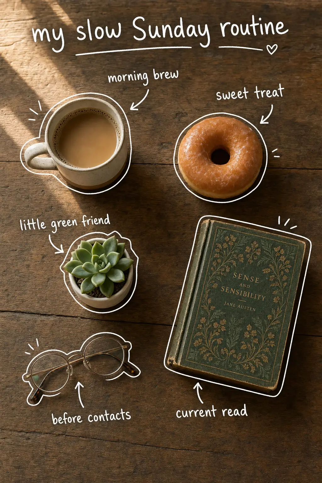 Flat-lay with notebook and doodles