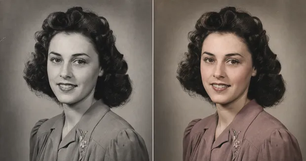 An old studio portrait colorized with period-correct color, same face.
