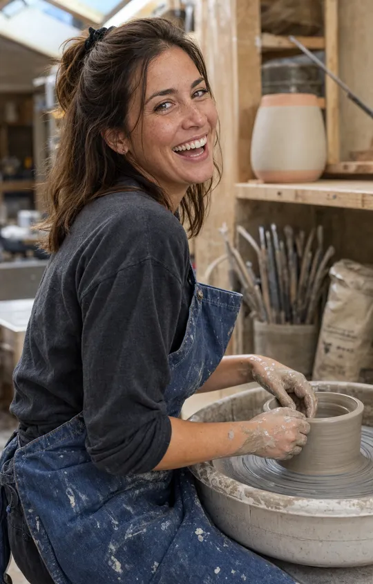 A dating profile photo of a woman, relaxed and natural.
