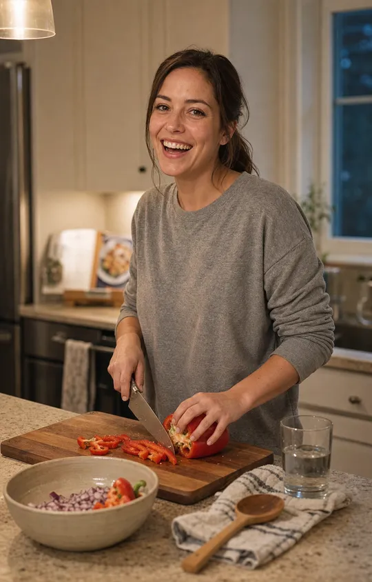A dating profile photo of a woman, easy and confident.