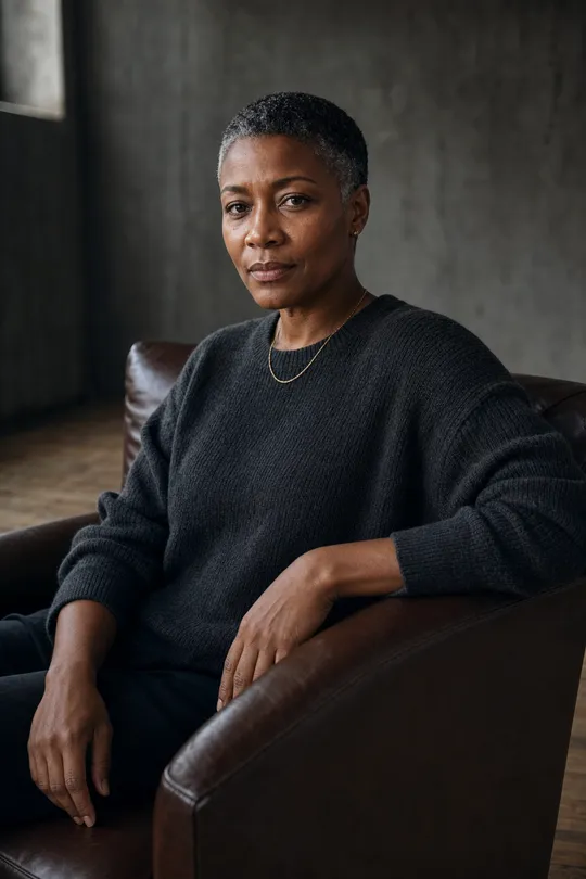 A creative-director portrait, editorial AI photoshoot look.