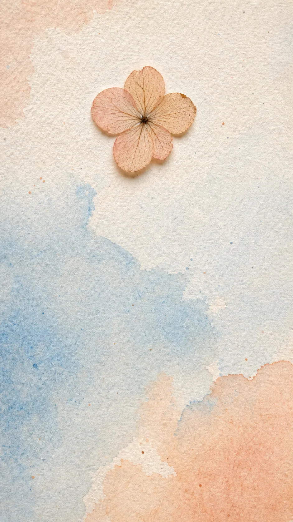 Social-safe AI generated aesthetic phone wallpaper blending a watercolor wash with real paper grain and a pressed dried flower overlay, the fixed version after applying the Social-Safe blend prompt that avoids platform throttling.