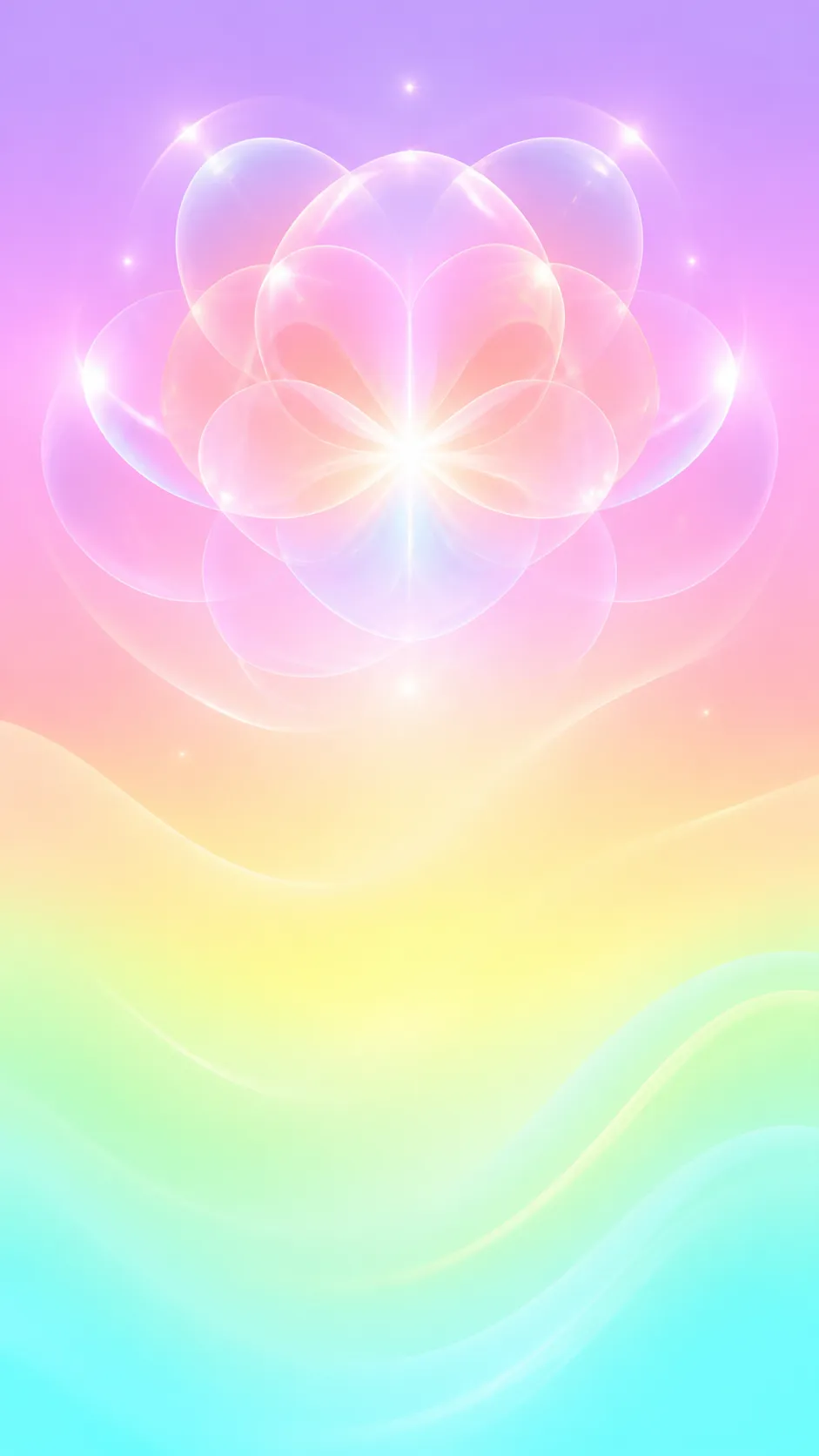 Example of an AI-slop aesthetic phone wallpaper with a glossy rainbow-pastel gradient and zero real-world texture, the trending AI look that Pinterest and TikTok algorithms flag and throttle.