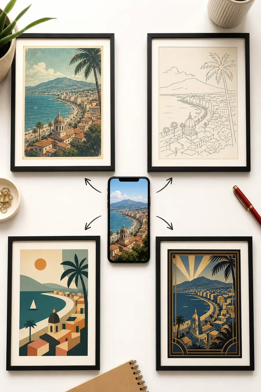 Four poster styles generated from the same photo, compared side by side