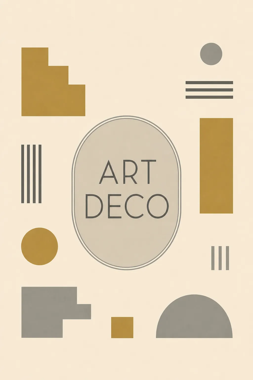 A plain flat clip-art attempt at an art deco poster with dull color, no symmetry, no sunburst, and a generic default font, the unconvincing result most people start from.