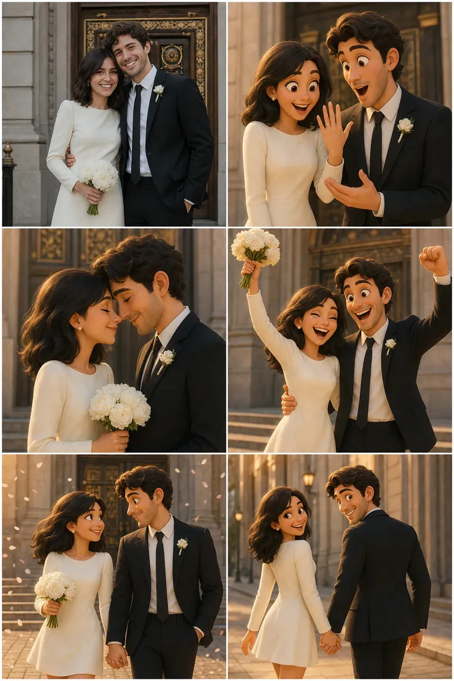 City hall couple photo reimagined as a set of romantic storybook portraits