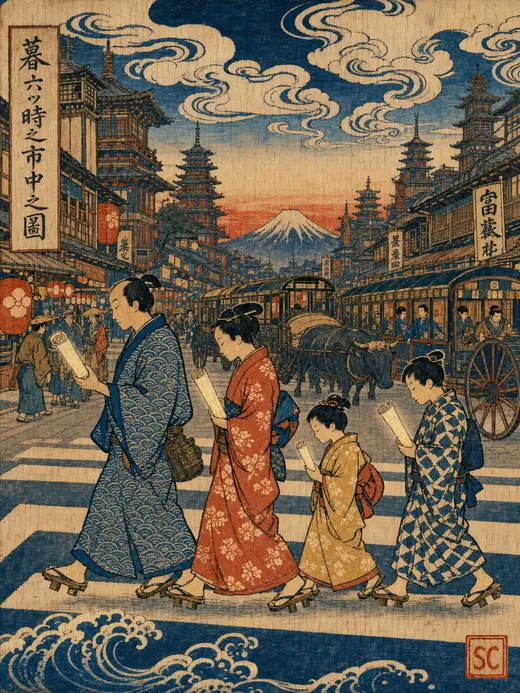 A Japanese ukiyo-e woodblock-print portrait made from one selfie.