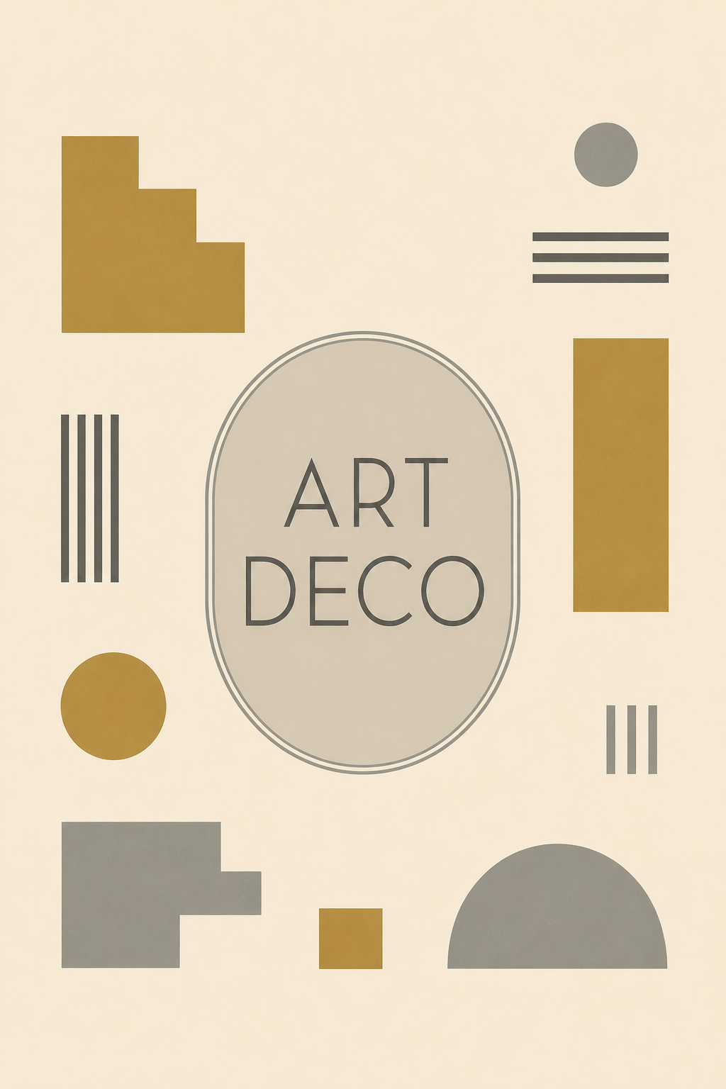 A plain flat clip-art attempt at an art deco poster with dull color, no symmetry, no sunburst, and a generic default font, the unconvincing result most people start from.