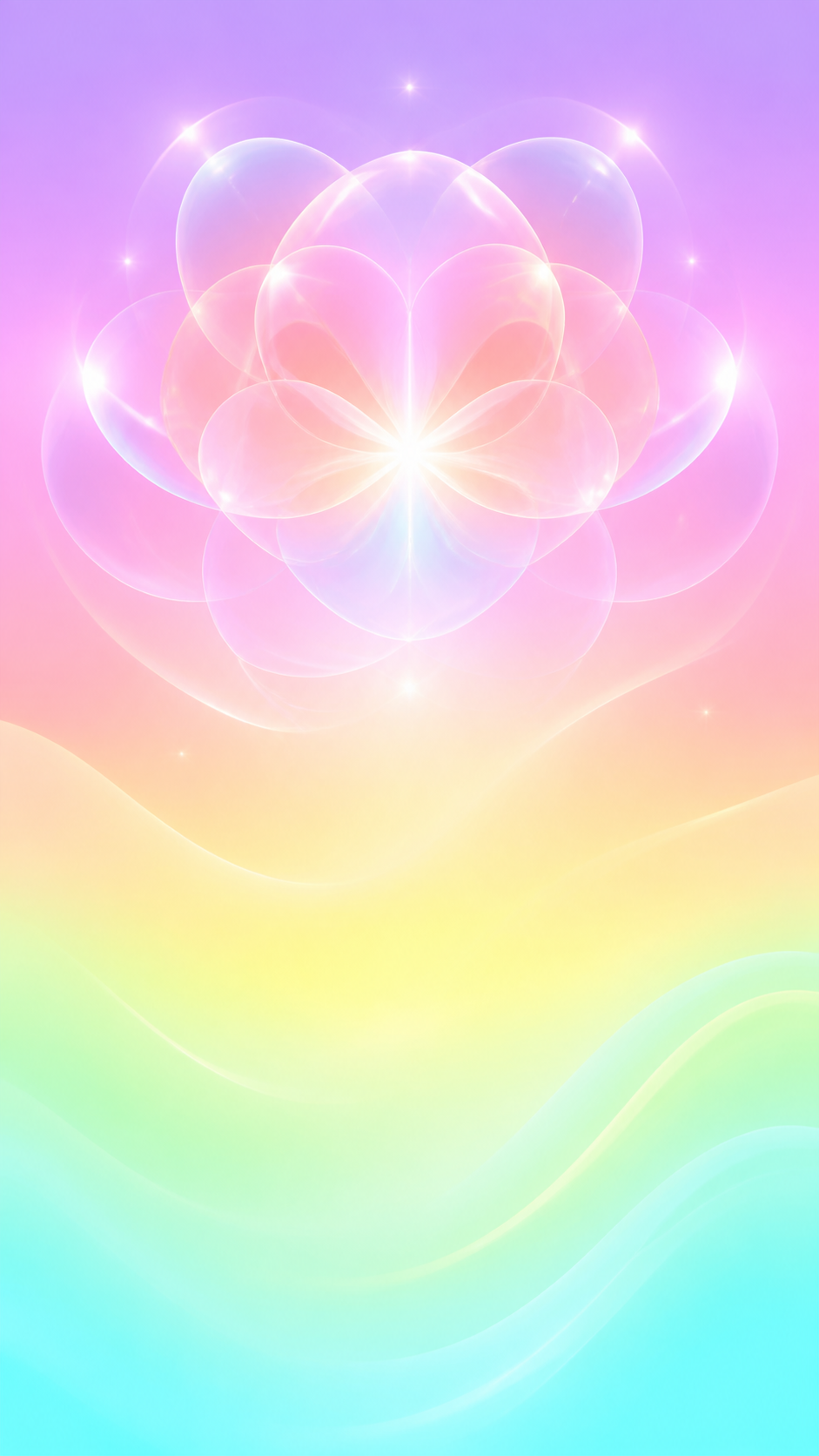 Example of an AI-slop aesthetic phone wallpaper with a glossy rainbow-pastel gradient and zero real-world texture, the trending AI look that Pinterest and TikTok algorithms flag and throttle.