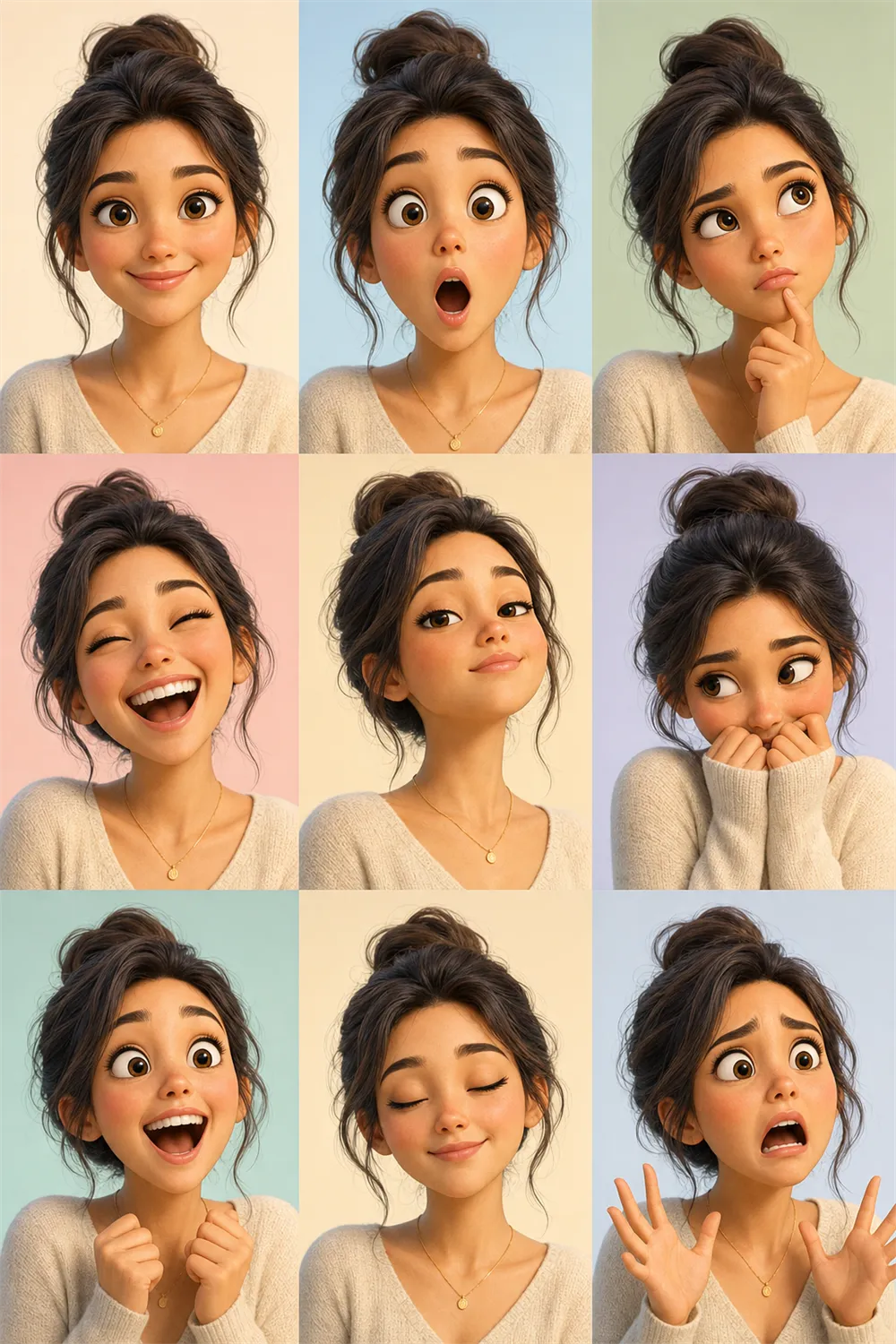9 Mood Expression Grid example made from one selfie.