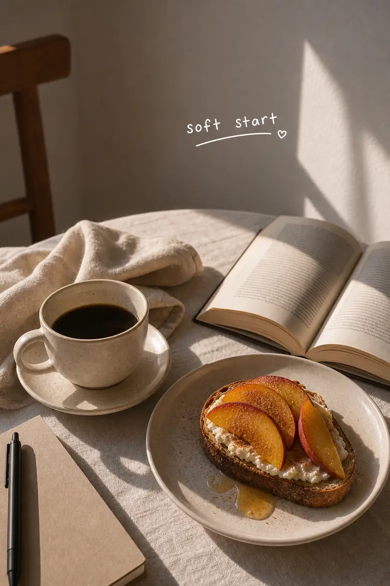 A soft-morning photo-dump lifestyle look from one photo.