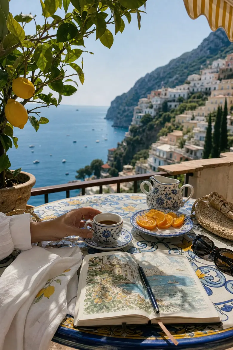 An Amalfi terrace breakfast photoshoot look from one photo.