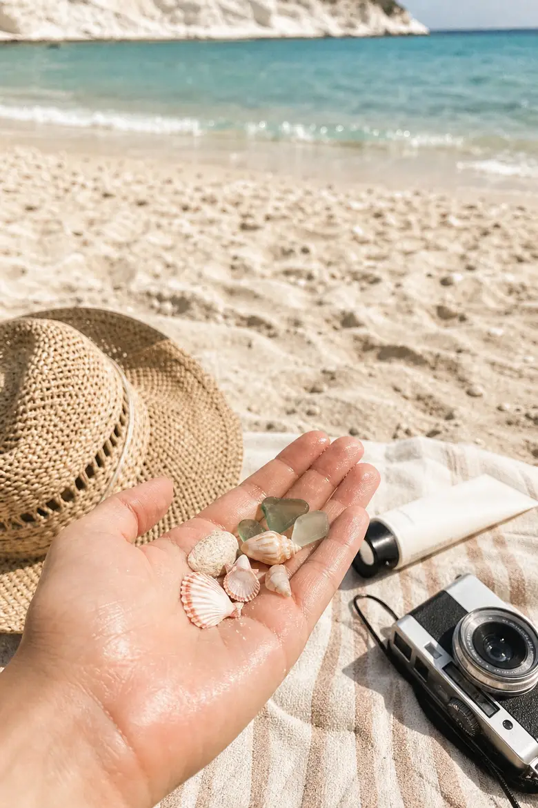 A Greek beach shells detail lifestyle shot.