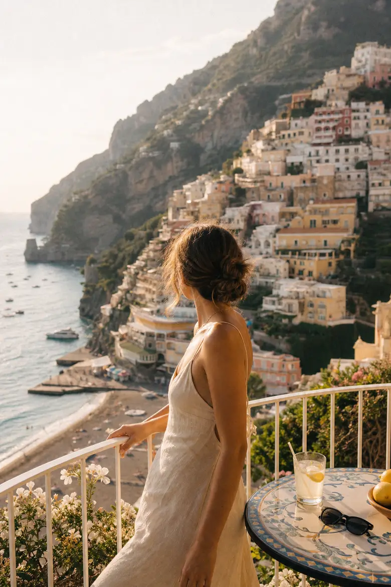 A Positano balcony golden-hour photoshoot from one photo.