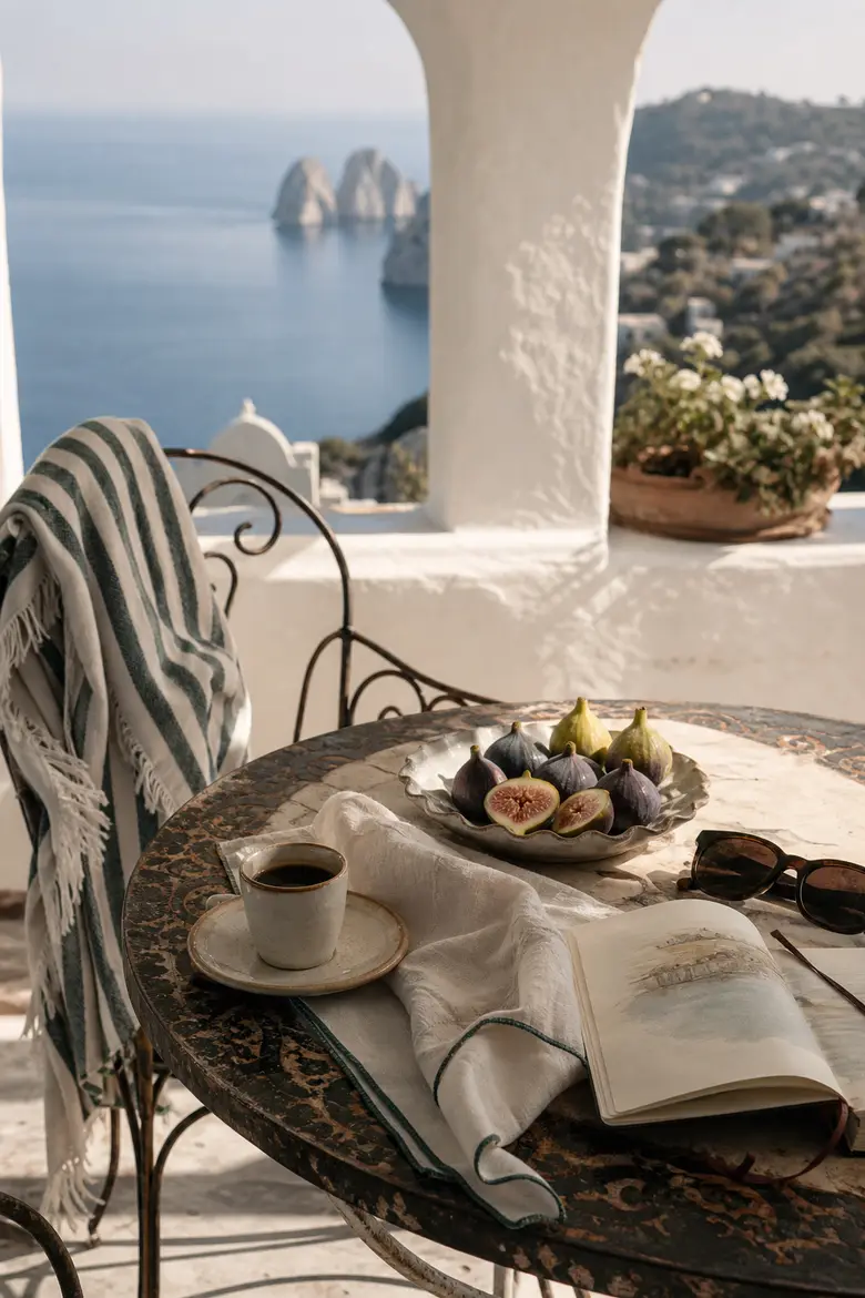 A Capri terrace morning photoshoot look from one photo.