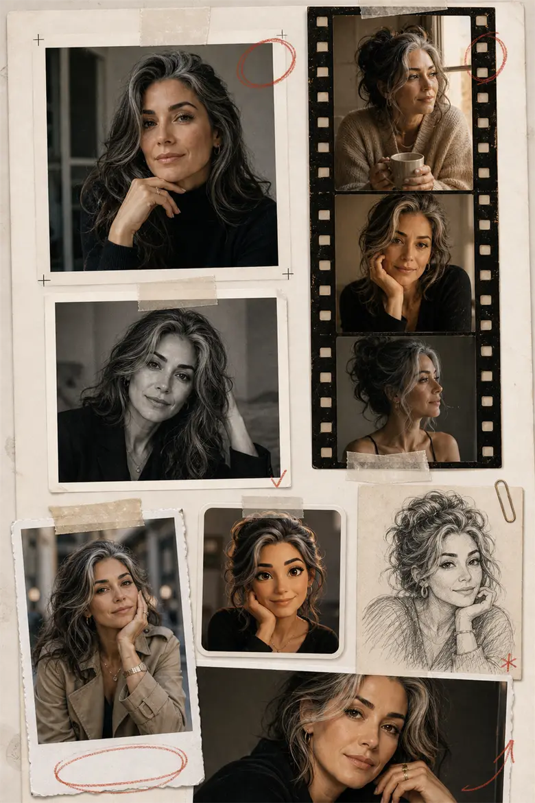 An editorial contact sheet of photoshoot frames from one photo.