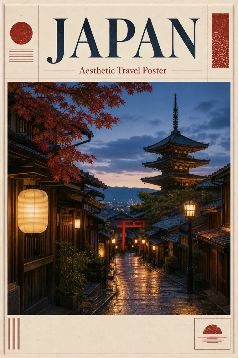 A Japanese woodblock-style travel poster made with AI.