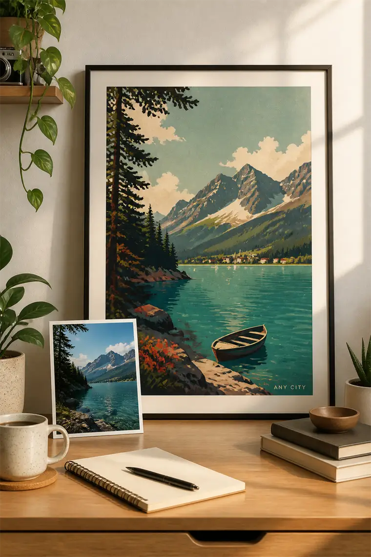 A vacation photo turned into framed poster wall art.