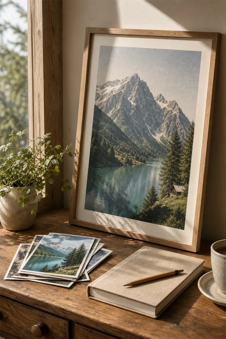 An alpine vacation photo turned into a travel poster.