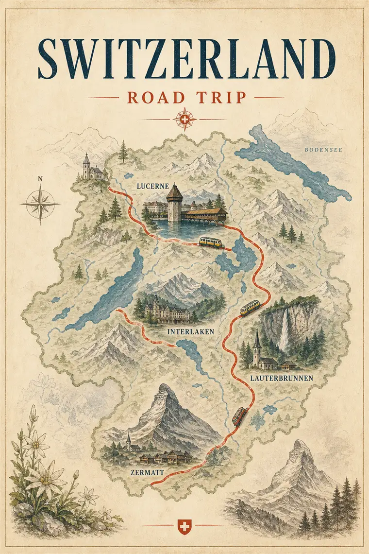 A vintage illustrated pictorial map poster made with AI.