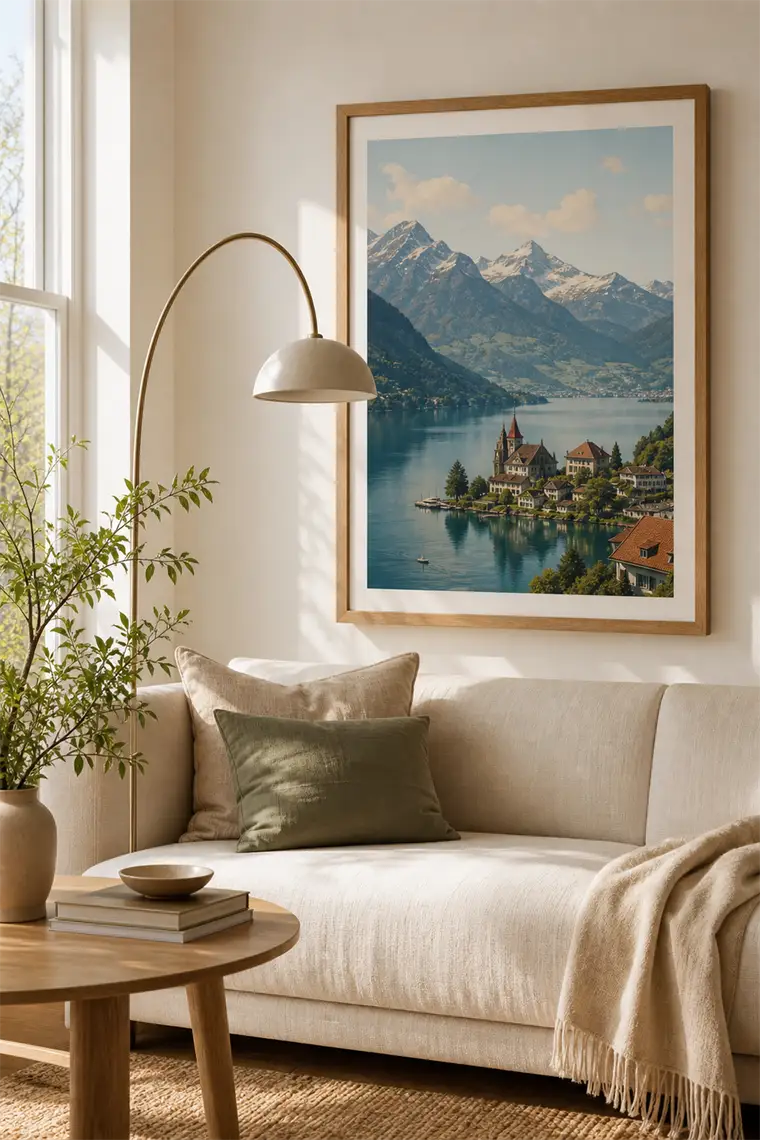 A Lucerne lake poster shown as wall art.