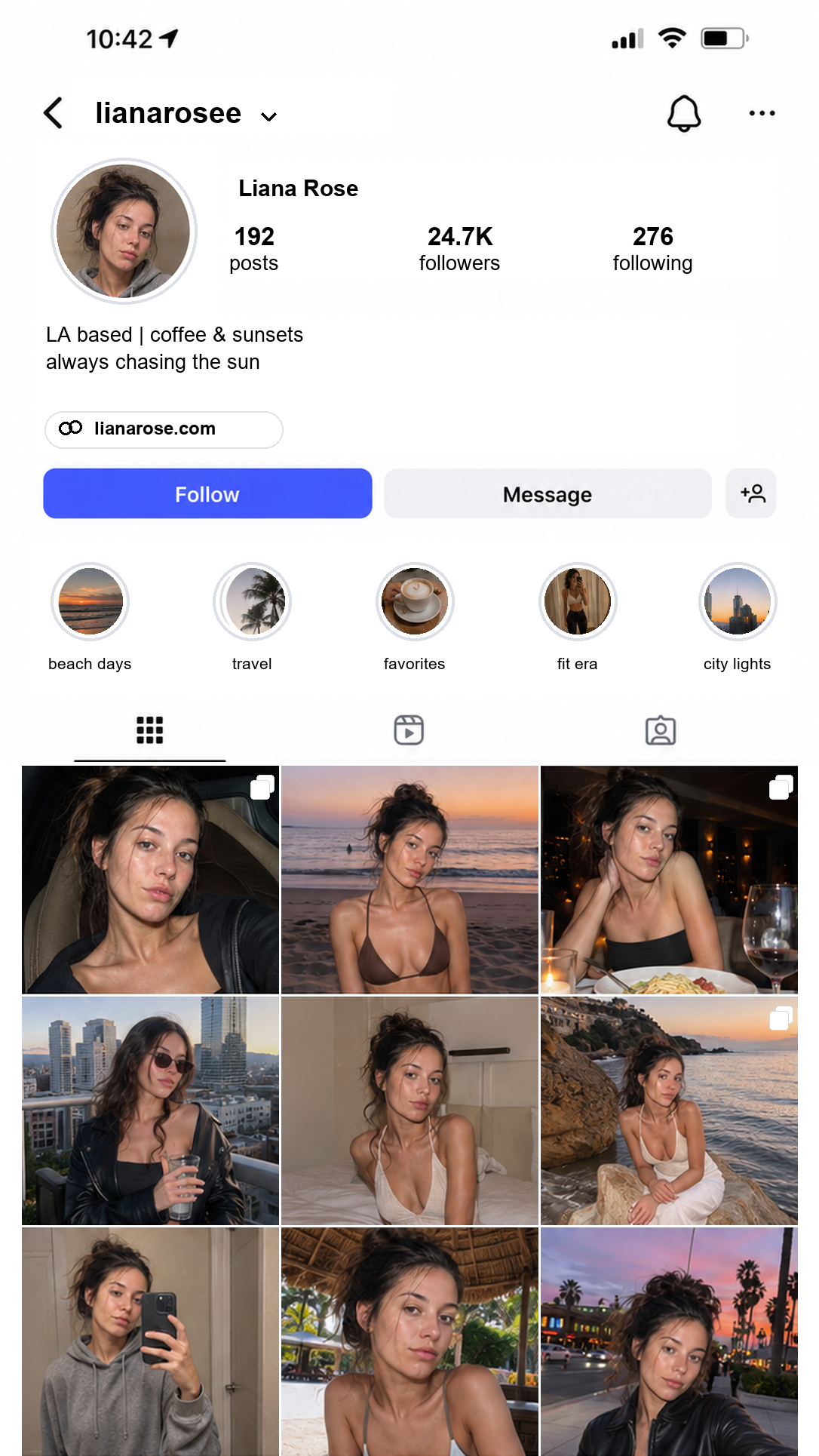 A full dream Instagram feed generated from one plain hoodie selfie