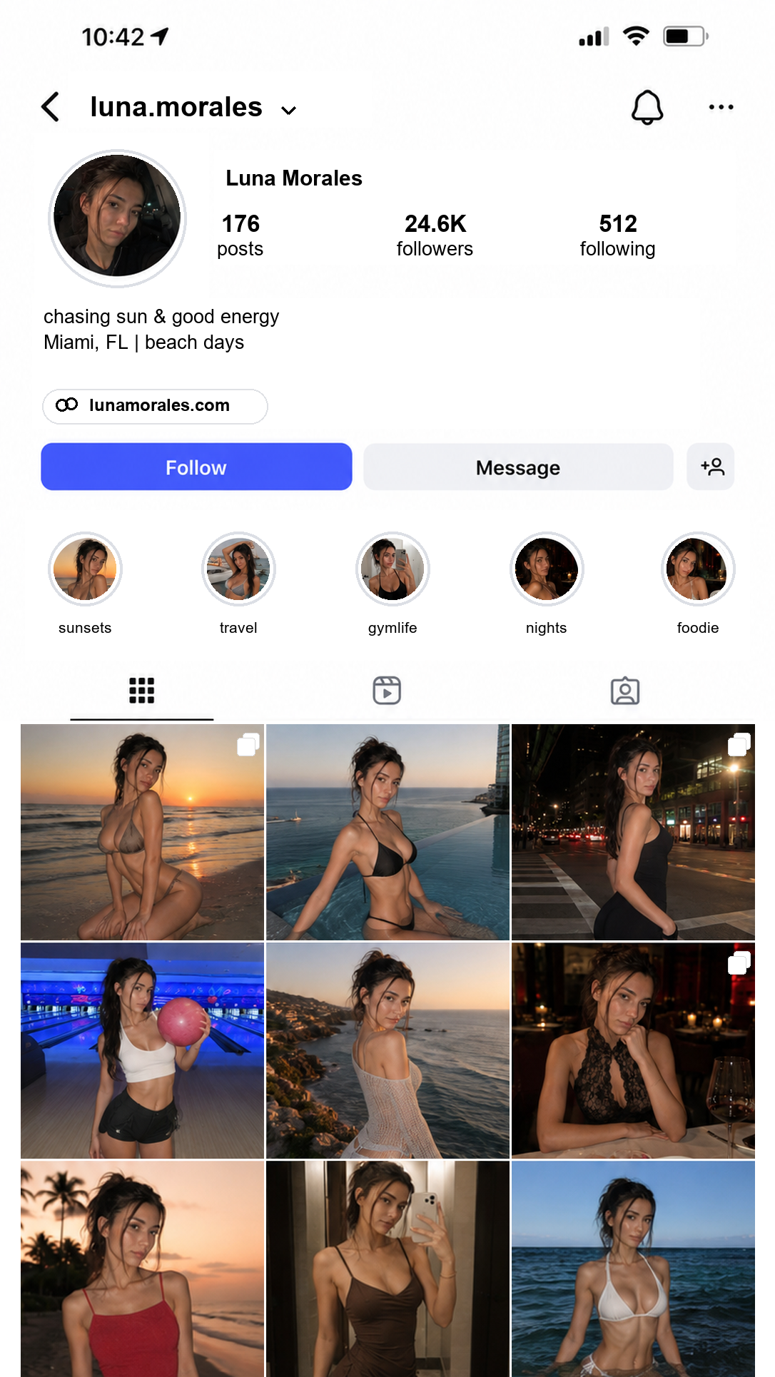 A full dream Instagram feed generated from one tired late-night car selfie