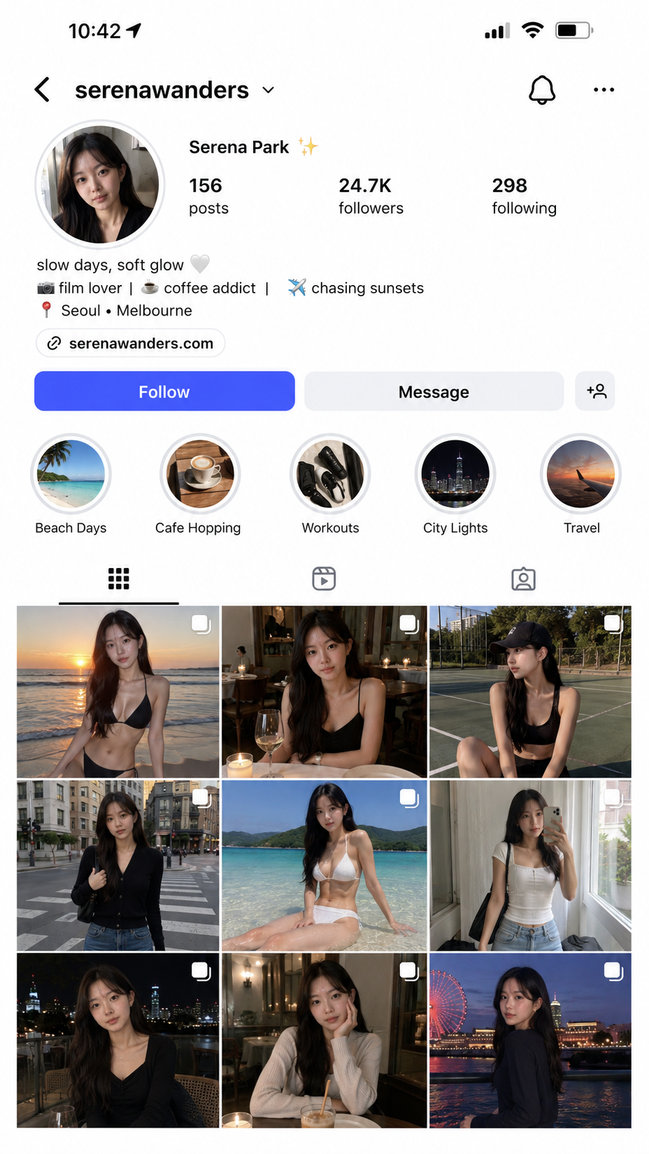 A full dream Instagram feed generated from one plain café snapshot